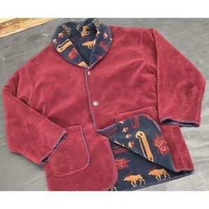 Vintage Denali Western Fleece Coat Jacket Reversible Moose Mens Large USA MADE